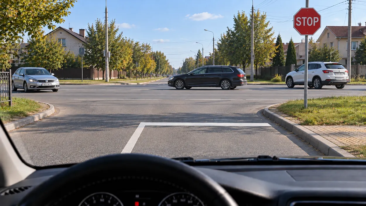 Перекрёсток со знаком STOP — иллюстрация, требует проверки